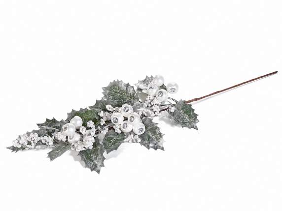 Artificial mouldable snow branch with white berries