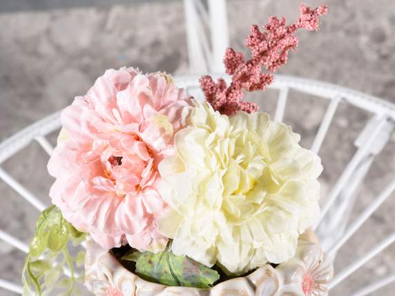 Fabric bouquet of zinnias and artificial wildflowers