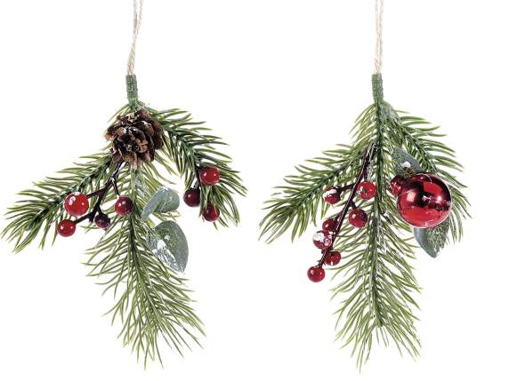 Artificial pine bouquet with red berries to hang