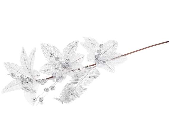 Artificial poinsettia branch w / berries and silver leaf