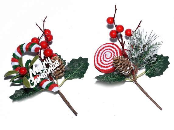 Artificial red berry sprig with candy / lollipop