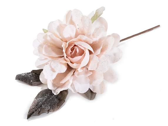 Artificial rose in frosted effect fabric