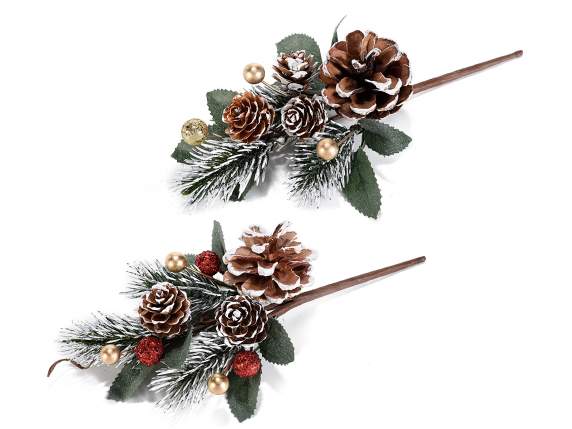 Artificial snowy bouquet with pine cones and berries