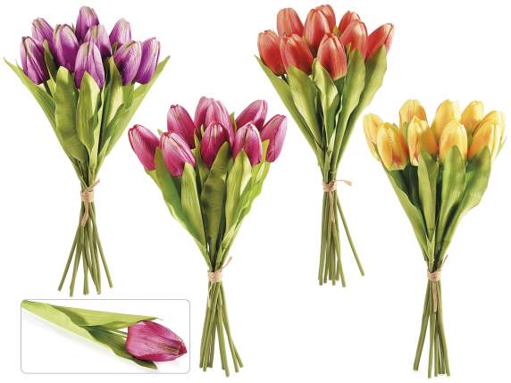 Bouquet of 9 artificial tulips in fabric with raffia string