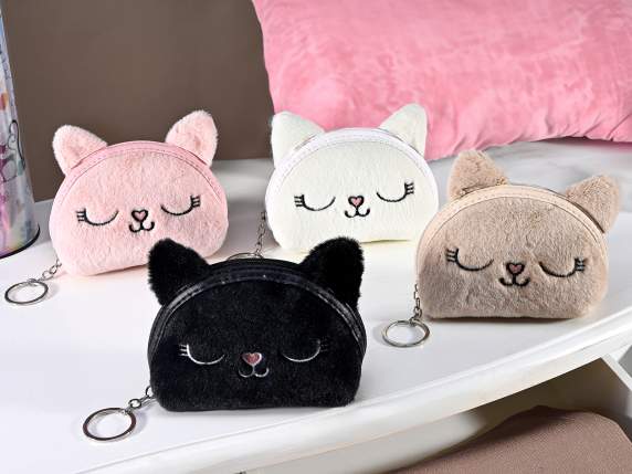 Astuccio portamonete a gattino in peluche con portachiavi