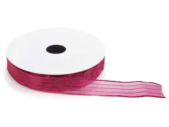 Panglică de amarant de 15 mm cu fire lamé