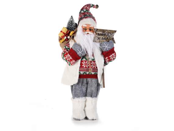Babbo Natale c/cappello, maglione in lana e sacco doni