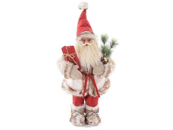 Babbo Natale con morbido cappotto in eco -fur e pacco dono