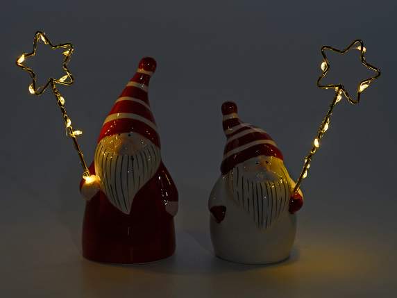 Set 2 Babbo Natale in ceramica con stella luminosa
