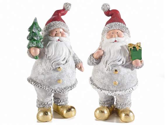 Babbo Natale in resina decorata con glitter da appoggiare