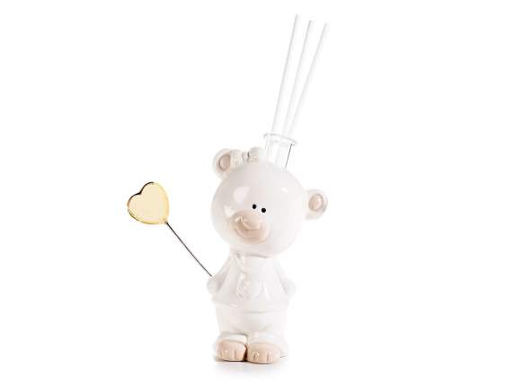 Porcelain baby bear w - golden heart balloon and stick