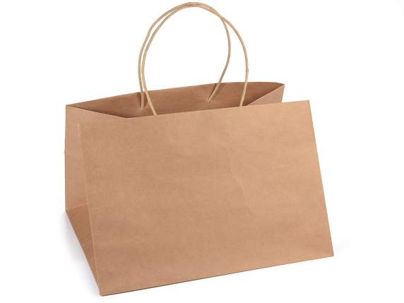 Bag / envelope with wide base in kraft paper with twisted ha
