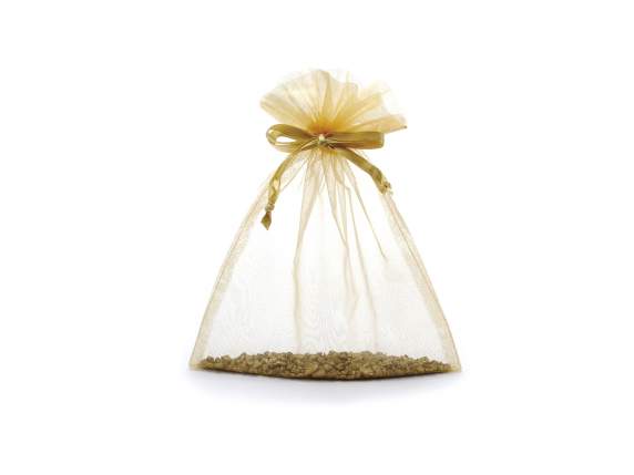 Bag in gold organza 17x22 cm with tie
