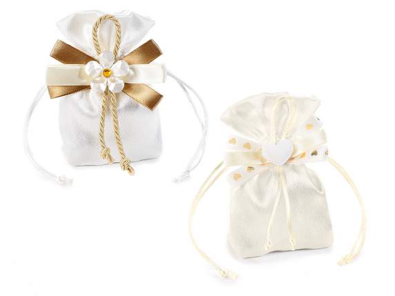 Bag in silk effect fabric with bows and decoration