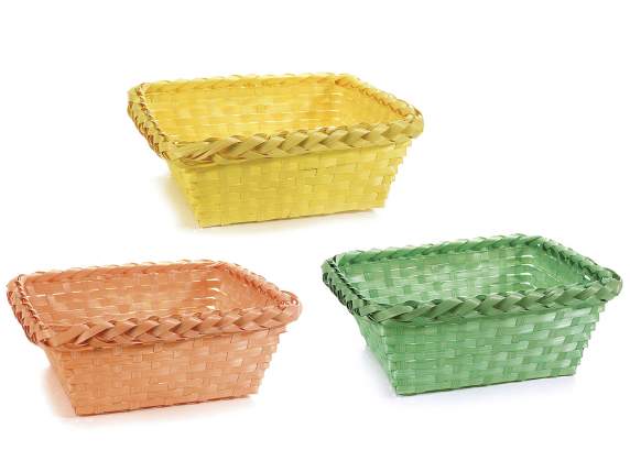 Rectangular basket in colored bamboo