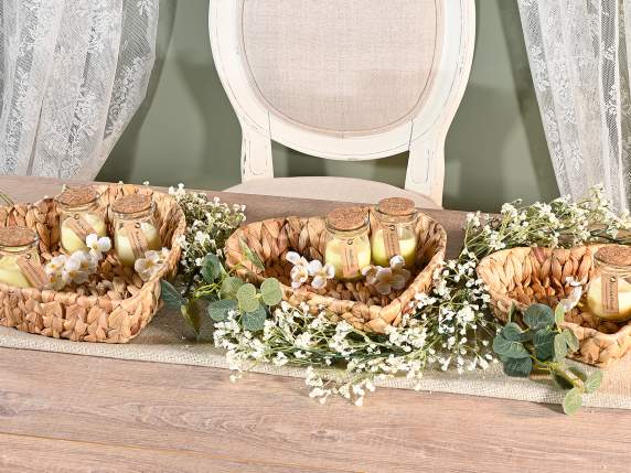 Juego 3 cestas-bandejas tejidas de jacinto forma corazón