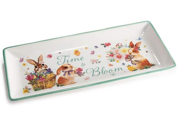 Plato rectangular cerámica para comida decoración conejos
