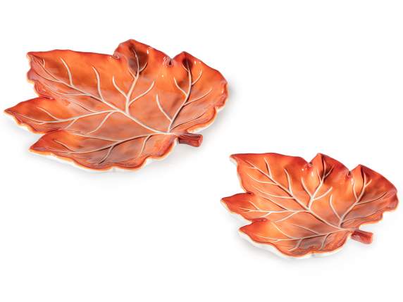 Juego de 2 platos decorativos de hojas de arce con decoracio