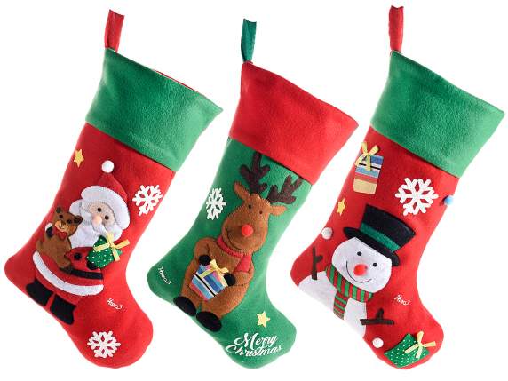 Chaussette de bonbons en tissu avec personnage de Noël