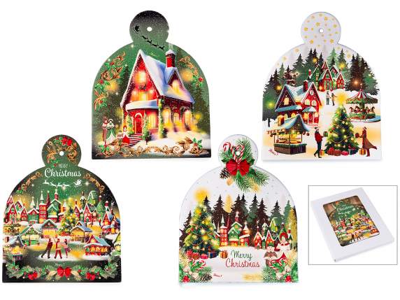 Salvamanteles cerámica paisaje navideño sobre base corcho