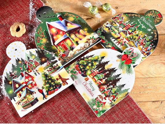 Salvamanteles cerámica paisaje navideño sobre base corcho