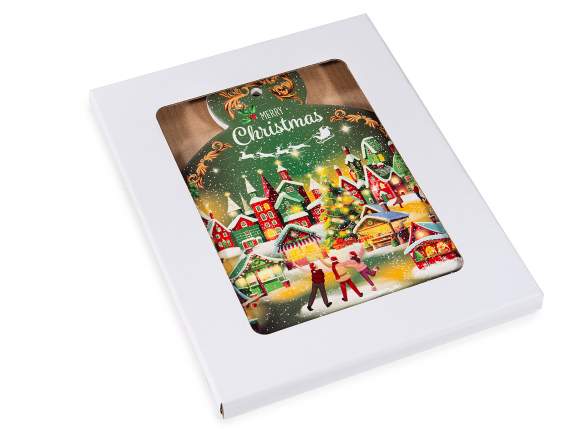 Salvamanteles cerámica paisaje navideño sobre base corcho