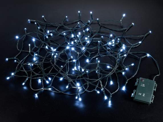 Battery-powered lights wire 10Mt, 100 cold white LEDs, green