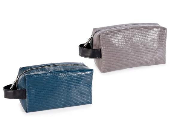 Beauty case in imitation leather with strap and zip closure