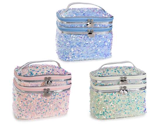 Beauty fabric with sequins and double compartment with handl