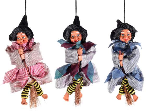 Befana / Flying Witch in fabric and resin to hang