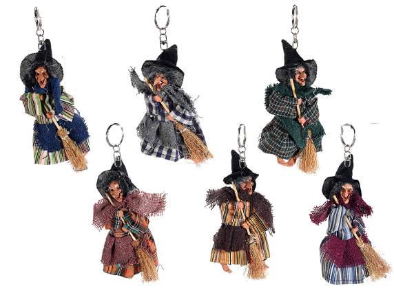Keychain with Befana - Witch in fabric and resin with broom