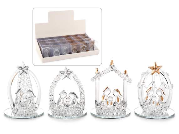 Belén de cristal con base de espejo para colocar sobre