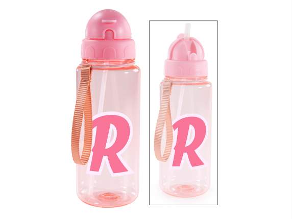 Sticlă Tritan 500ml cu litera R, pai și cârlig