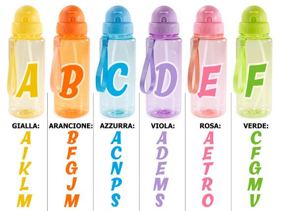 Sticlă Tritan de 500 ml cu literă, pai și șnur