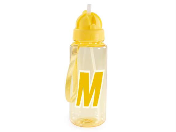 Botella Tritan de 500 ml con letra M, pajita y gancho