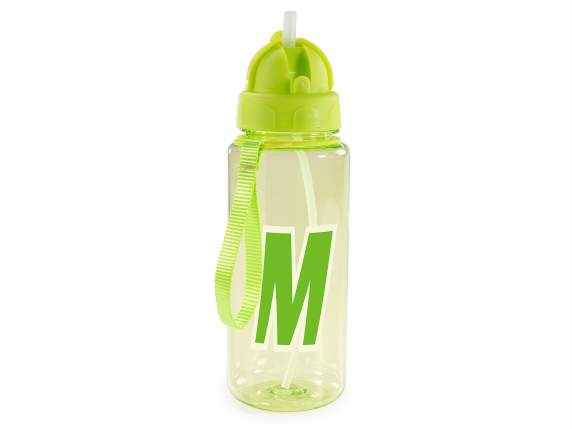 Botella Tritan de 500 ml con letra M, pajita y gancho