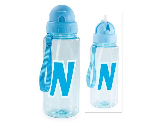 Botella Tritan de 500 ml con letra N y pajita