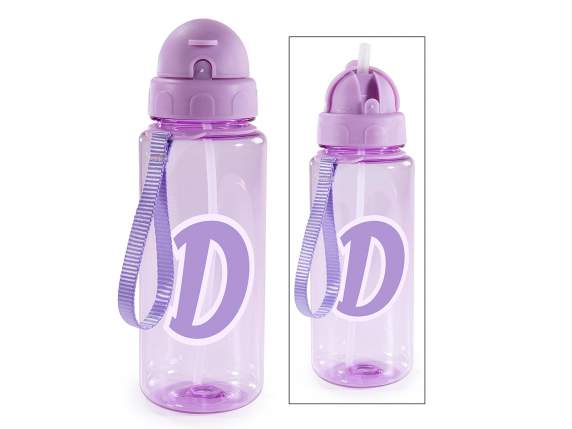 Botella Tritan de 500 ml con letra D, pajita y gancho