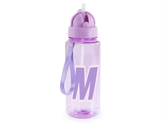 Botella Tritan de 500 ml con letra M, pajita y gancho