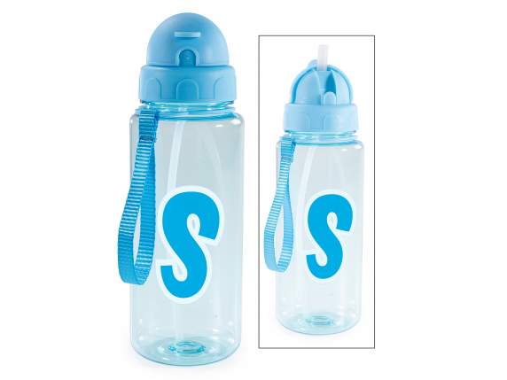 Bouteille Tritan 500 ml Lettre S avec paille et crochet