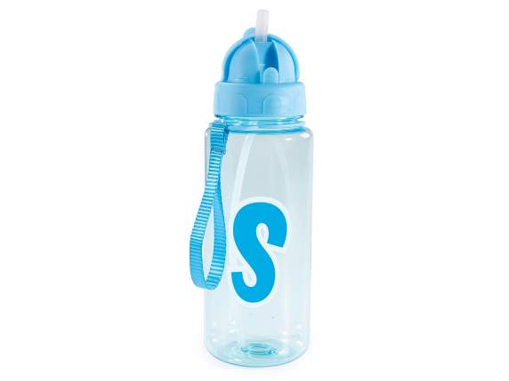 Bouteille Tritan 500 ml Lettre S avec paille et crochet