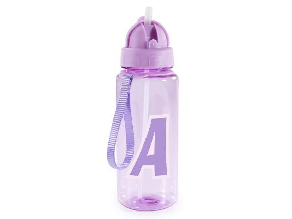 Bouteille Tritan 500 ml, lettre A, avec paille et crochet