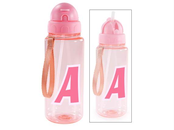 Bouteille Tritan 500 ml, lettre A, avec paille et crochet