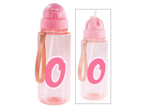 Bouteille Tritan 500 ml Lettre O avec paille et crochet