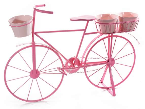 Bicicletta decorativa con 3 portavasi in metallo colorato