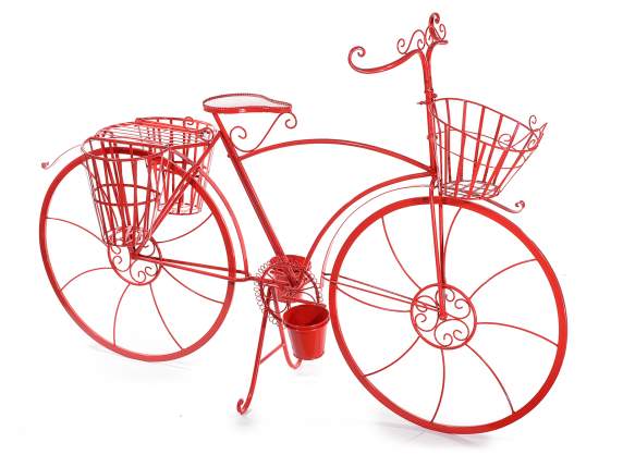 Bicicletta decorativa con 5 portavasi in metallo rosso