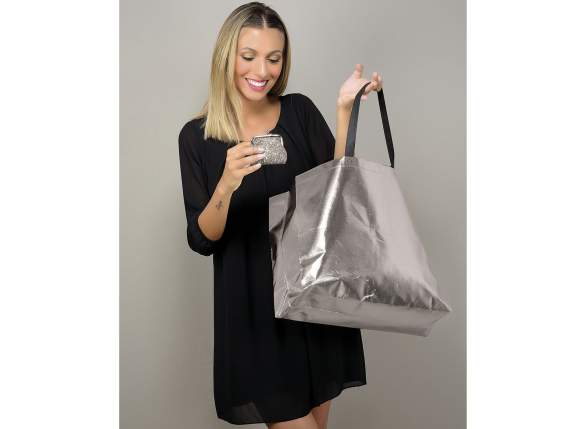 Big bag in non-woven metallic silver fabric