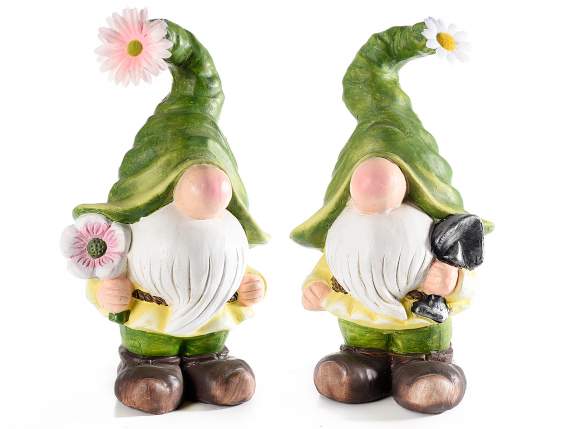 Big gnome in colored ceramic with hat and flower