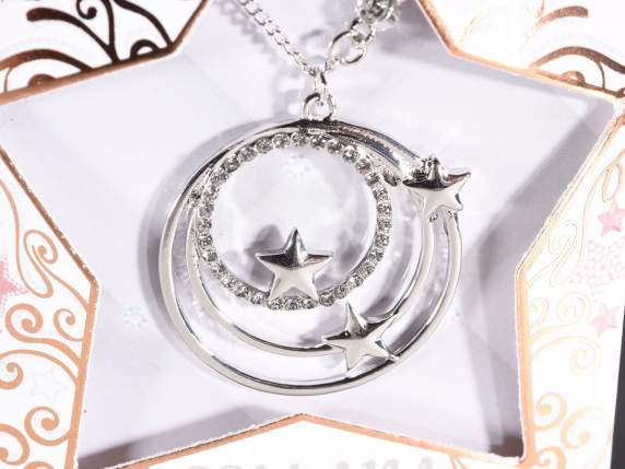 Stars metal necklace with rhinestones in card and display