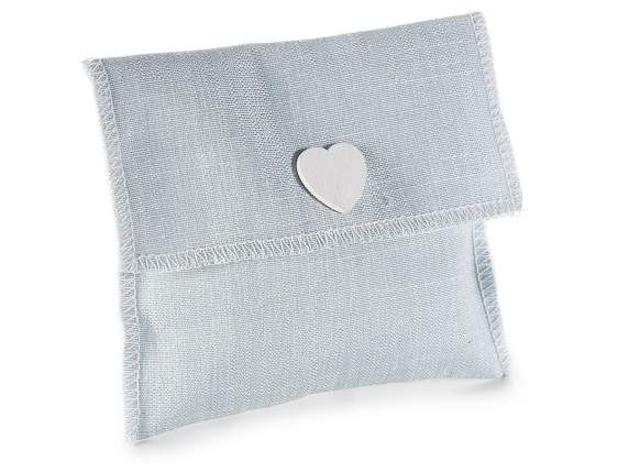 Blue fabric bag w / wooden heart and velcro closure